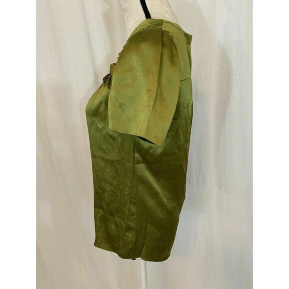 J Crew Solid Olive Green 100% Silk Short Sleeve Top Blouse 0 Xs Xxs - Picture 4 of 7